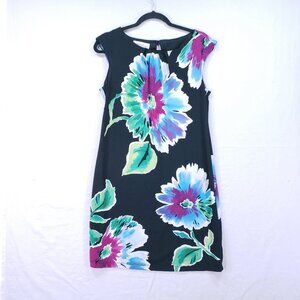 Studio by London Times Black Colorful Floral Sleeveless Business Casual Dress 8